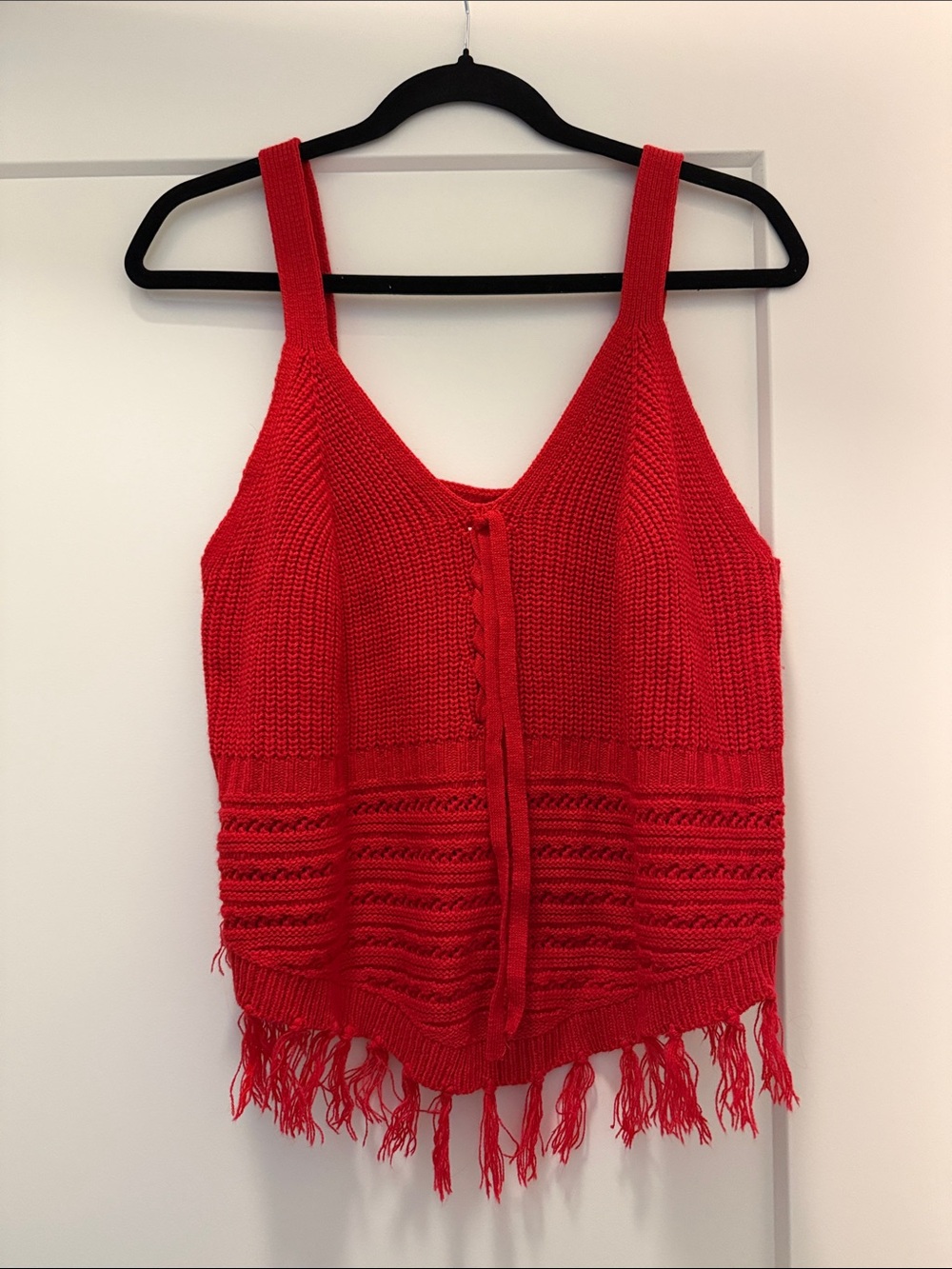 No Boundaries Red Knit Fringe Camisole